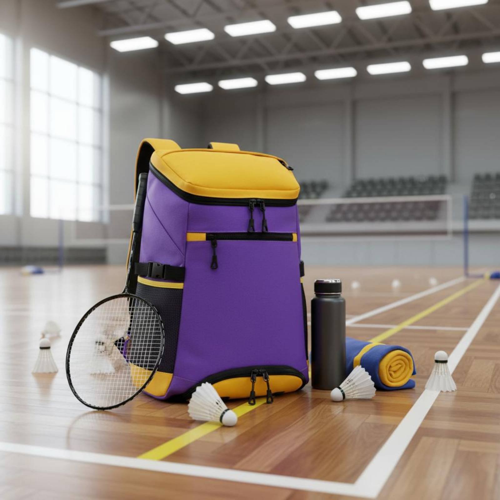 Badminton Area - Badminton-Rucksack, großer Schlägerrucksack, doppelte Schultergurte, Reißverschlusstaschen